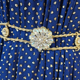 Vintage Gold rope chain belt with crystal flower centrerpiece