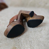 vintage woven leather platform clogs – brandy brown 36