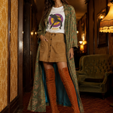 Rust Velvet-Feel Lace-Up Over-the-Knee Boots 7/8