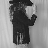 Superdry “Deluxe” Super Bolt Black Fringed Leather Jacket – Small