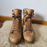 Vintage Lady Rose Lace-Up Leather Boots – Size 38