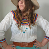 Vintage Mexican Cotton Embroidered Blouse M/L