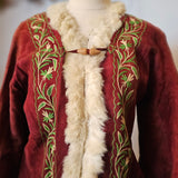 Vintage Afghan Fur-Lined Embroidered Coat – Burgundy / Brown – XS-S 8