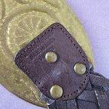 Vintage Studded Leather Belt with Ornate Brass Buckle – One Size