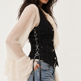Vintage STAGG Black Suede Lace-Up Vest size 36 AUS 8