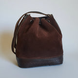 Vintage Moroccan Suede & Tapestry Bucket Bag – Brown