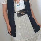 Vinetti Black Suede Long Waistcoat Vest / Dress (M–L)