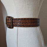 Vintage Tooled Leather Belt xs