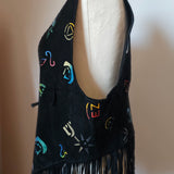 Hand-Painted Fringe Suede Vest – Size M