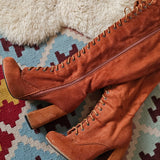 Rust Velvet-Feel Lace-Up Over-the-Knee Boots 7/8