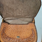 Vintage Tooled Leather Floral Crossbody Bag