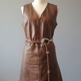 Original 60s/70s Leather Zip Vest Dress/Vest size M 9/10