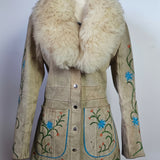 Custom Painted Sheepskin Suede Penny Lane Coat XS/S