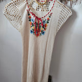 70s Embroidered Crochet Blouse M/L