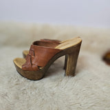 vintage woven leather platform clogs – brandy brown 36