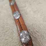 Vintage Tooled Western Leather Concho Belt – Adjustable Size 32