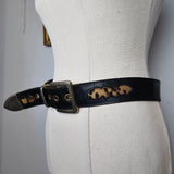Black Leather & Leopard Hair-Hide Western Belt