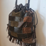 Y2K Vintage Patchwork Leather & Suede Fringe Bag