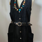 Vinetti Black Suede Long Waistcoat Vest / Dress (M–L)