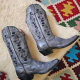 Rugged Country Silver/Grey Leather Cowboy Boots – Size US 9 C