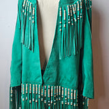Emerald Fringe Suede Jacket – Custom Made Mexico rrp$600+