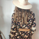 Vintage 60s Black Floral Cotton Folk Mini Dress | Size Small