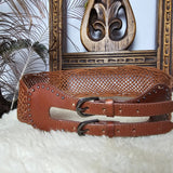 Vintage Woven Leather Double Buckle Belt
