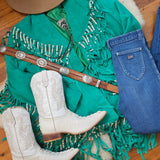 Emerald Fringe Suede Jacket – Custom Made Mexico rrp$600+
