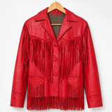 Vintage Red Leather Fringe Jacket 8
