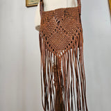 Vintage Macramé & Leather Fringe Bag