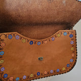 vintage hand painted tooled leather bag – floral detail