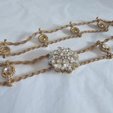 Vintage Gold rope chain belt with crystal flower centrerpiece