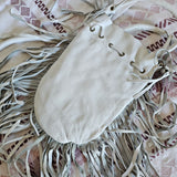 Bohemian White Leather Fringed Bag with Bead & buffalo Bone Detail