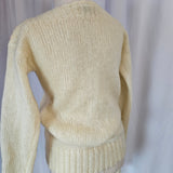 Beige sweater on a mannequin against a neutral background