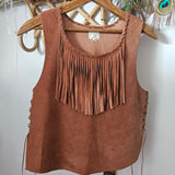 Vintage Brown Suede Fringe Vest — Size M