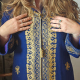 Royal Blue & Gold Embroidered Vintage Robe Coat – Bohemian Queen Energy M/L