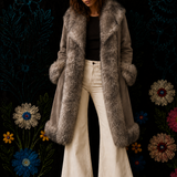 Vintage English Suede Lamb Fur Trim Coat Approx M