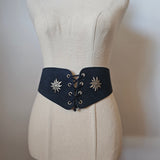 Vintage Knopf Black Leather Lace-Up Waist Belt