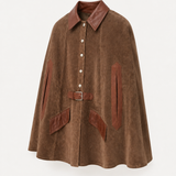 Vintage Tan Brown Suede & Leather Cape Poncho ONE SIZE