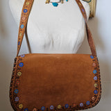 vintage hand painted tooled leather bag – floral detail