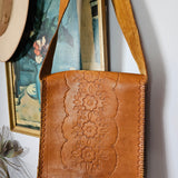 Vintage 70s Tooled Leather Crossbody Bag – Floral Western Folk Style