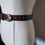 Brown leather belt with turquoise studs 85cm length