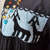 Vintage Mexican Cotton Dress – Handwoven Deer Detail