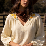 Elms + King Pasadena Lemon Linen Embroidered Blouse – Size M