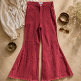 House of Skye Burgundy Corduroy Bell Flares — Size L