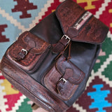 Vintage Moroccan Leather Backpack – Tooled &amp; Woven Detail