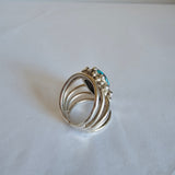 Vintage Sterling Silver Turquoise Ring with Golden Matrix – Stamped 925