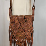 Vintage Macramé & Leather Fringe Bag