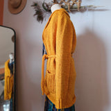 Handmade Mustard Wool Knit Cardigan | Chunky Boho Tie Waist Cardigan | Oversized Artisan Knit