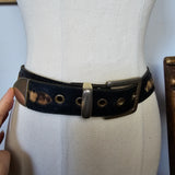 Black Leather & Leopard Hair-Hide Western Belt